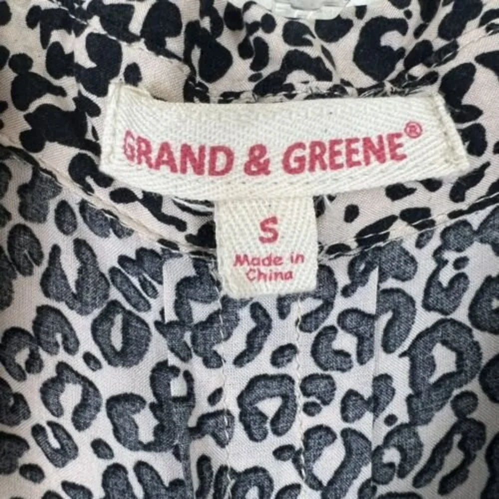 Grand & Greene Small Leopard Animal Print Roll Tab Long Sleeve Button Up Blouse - Picture 6 of 14